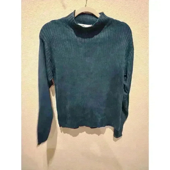 Vintage Women Norm Thompson Portland Blue Silk Pullover Sweater Size L - Picture 1 of 9